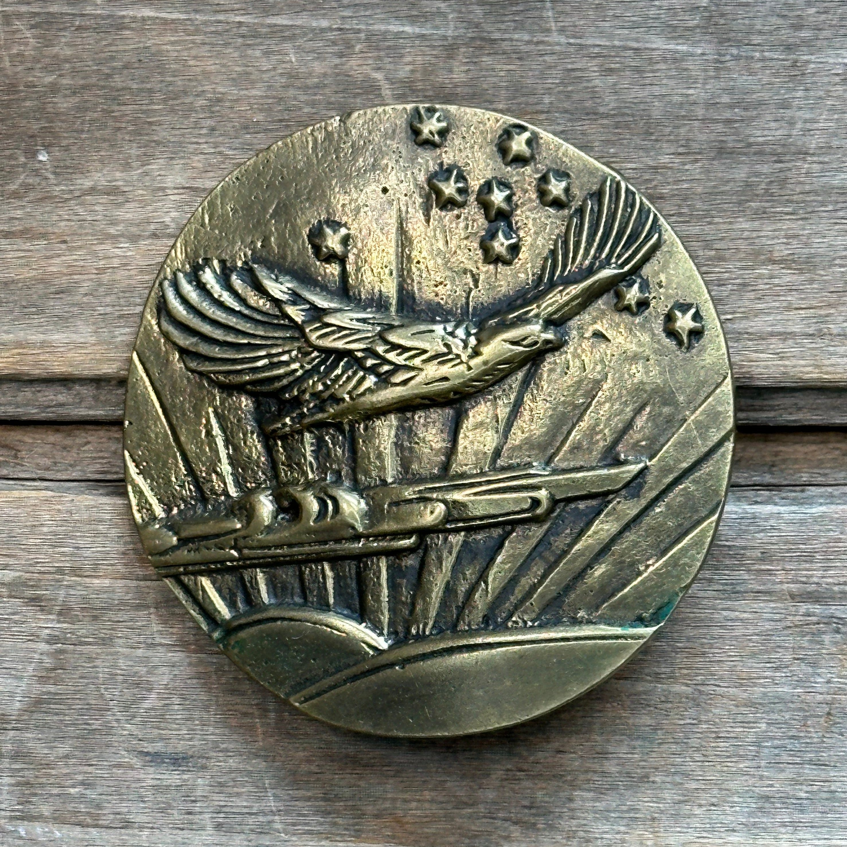 Vintage Brass Soaring Sunrise Baron Brass Works Belt Buckle Shining Rock Goods